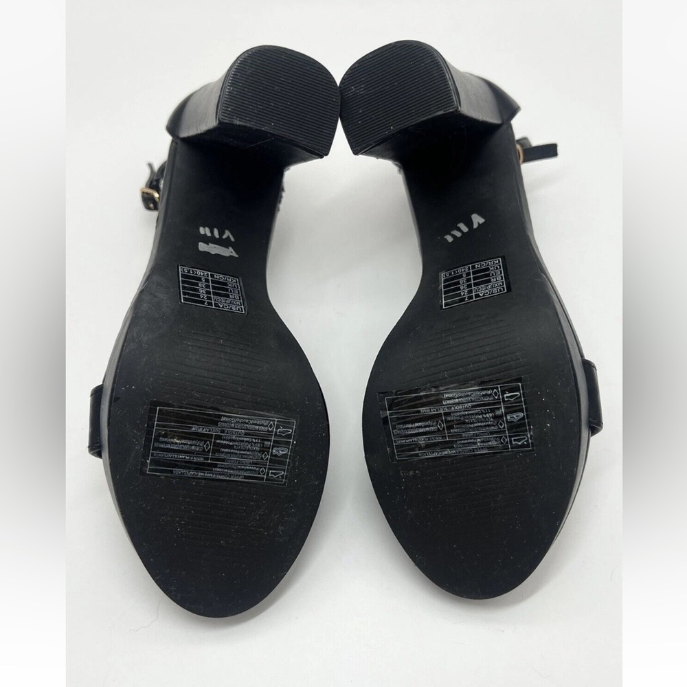 FOREVER 21 Women’s size 7 Black vegan Leather Shoes Chunky High block Heels - Picture 4 of 9